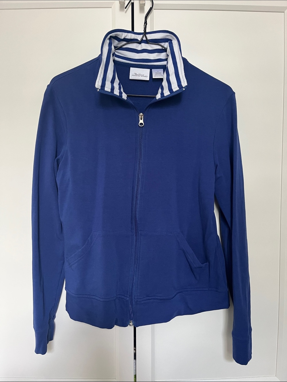 The Vermont Country Store Royal Blue White Zip Up Jacket Sporty Small Cotton